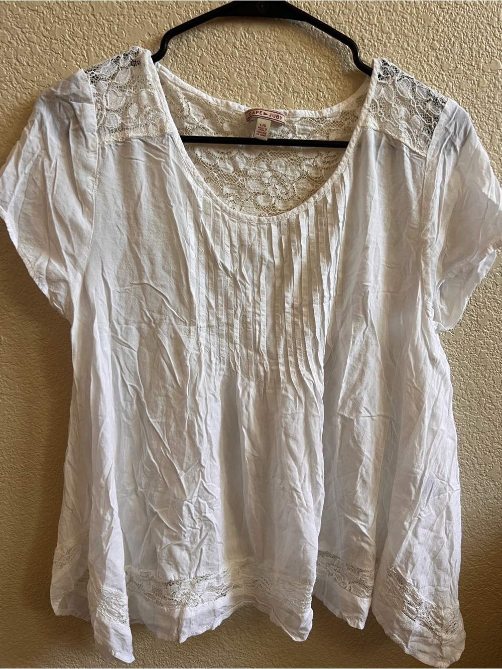 Cape Juby White Lace-Yoke Pintuck Blouse